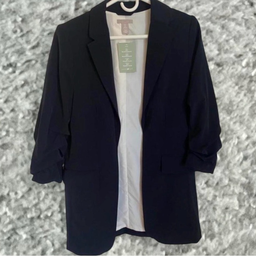 H&M Black Open-Front Blazer with Rolled Sleeves
